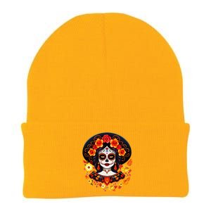 Dia De Los Muertos Day Of The Dead Sugar Skull La Catrina Knit Cap Winter Beanie