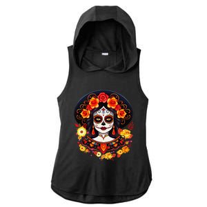 Dia De Los Muertos Day Of The Dead Sugar Skull La Catrina Ladies PosiCharge Tri-Blend Wicking Draft Hoodie Tank