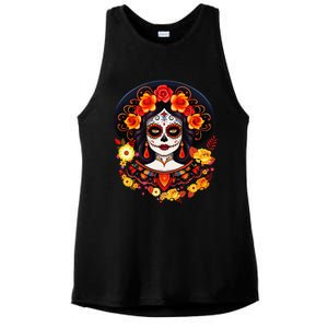 Dia De Los Muertos Day Of The Dead Sugar Skull La Catrina Ladies PosiCharge Tri-Blend Wicking Tank