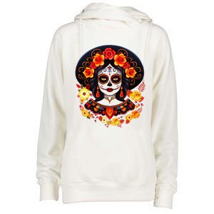 Dia De Los Muertos Day Of The Dead Sugar Skull La Catrina Womens Funnel Neck Pullover Hood