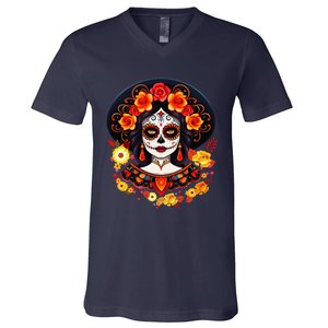 Dia De Los Muertos Day Of The Dead Sugar Skull La Catrina V-Neck T-Shirt