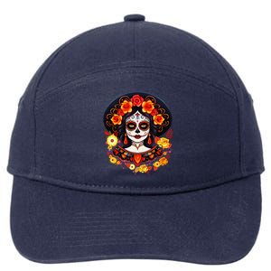 Dia De Los Muertos Day Of The Dead Sugar Skull La Catrina 7-Panel Snapback Hat