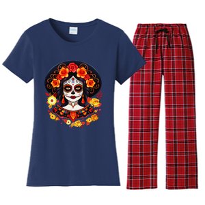 Dia De Los Muertos Day Of The Dead Sugar Skull La Catrina Women's Flannel Pajama Set