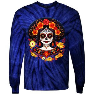 Dia De Los Muertos Day Of The Dead Sugar Skull La Catrina Tie-Dye Long Sleeve Shirt