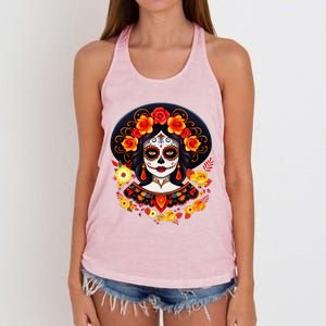 Dia De Los Muertos Day Of The Dead Sugar Skull La Catrina Women's Knotted Racerback Tank