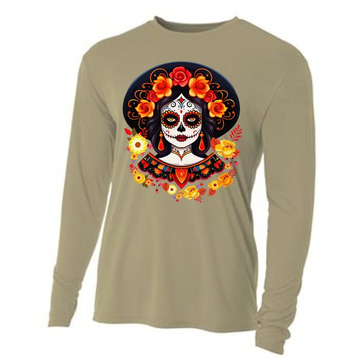 Dia De Los Muertos Day Of The Dead Sugar Skull La Catrina Cooling Performance Long Sleeve Crew