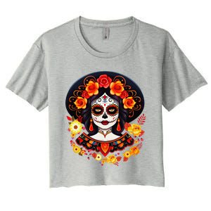 Dia De Los Muertos Day Of The Dead Sugar Skull La Catrina Women's Crop Top Tee