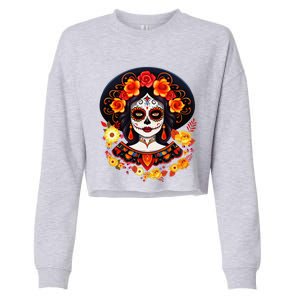 Dia De Los Muertos Day Of The Dead Sugar Skull La Catrina Cropped Pullover Crew