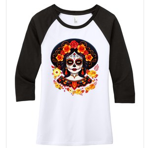 Dia De Los Muertos Day Of The Dead Sugar Skull La Catrina Women's Tri-Blend 3/4-Sleeve Raglan Shirt