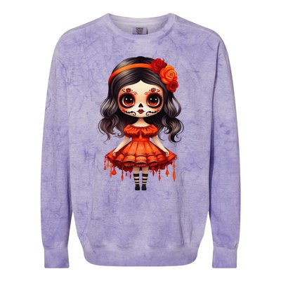 Dia De Los Muertos La Catrina Cute Skeleton Mexican Girl Gift Colorblast Crewneck Sweatshirt