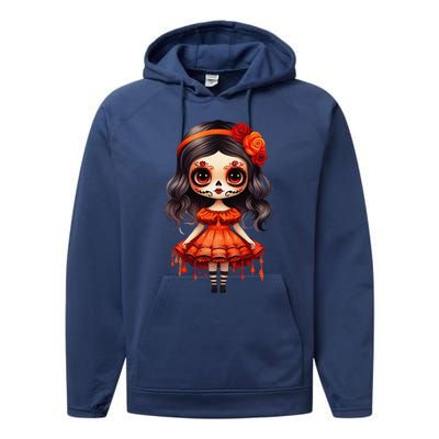 Dia De Los Muertos La Catrina Cute Skeleton Mexican Girl Gift Performance Fleece Hoodie