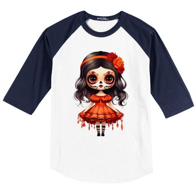 Dia De Los Muertos La Catrina Cute Skeleton Mexican Girl Gift Baseball Sleeve Shirt