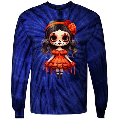 Dia De Los Muertos La Catrina Cute Skeleton Mexican Girl Gift Tie-Dye Long Sleeve Shirt