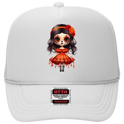 Dia De Los Muertos La Catrina Cute Skeleton Mexican Girl Gift High Crown Mesh Back Trucker Hat