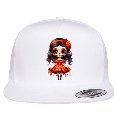 Dia De Los Muertos La Catrina Cute Skeleton Mexican Girl Gift Flat Bill Trucker Hat