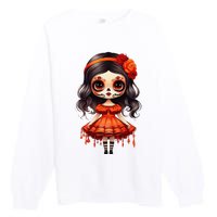 Dia De Los Muertos La Catrina Cute Skeleton Mexican Girl Gift Premium Crewneck Sweatshirt