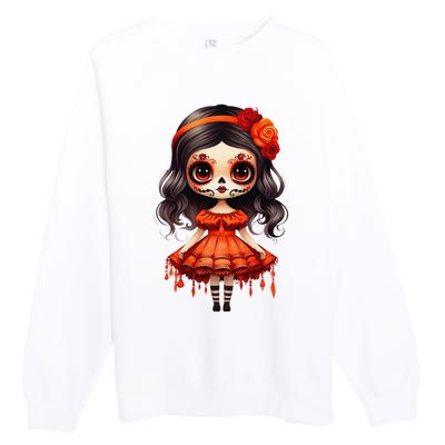 Dia De Los Muertos La Catrina Cute Skeleton Mexican Girl Gift Premium Crewneck Sweatshirt