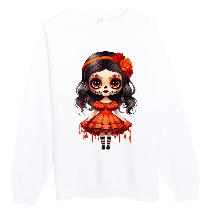 Dia De Los Muertos La Catrina Cute Skeleton Mexican Girl Gift Premium Crewneck Sweatshirt