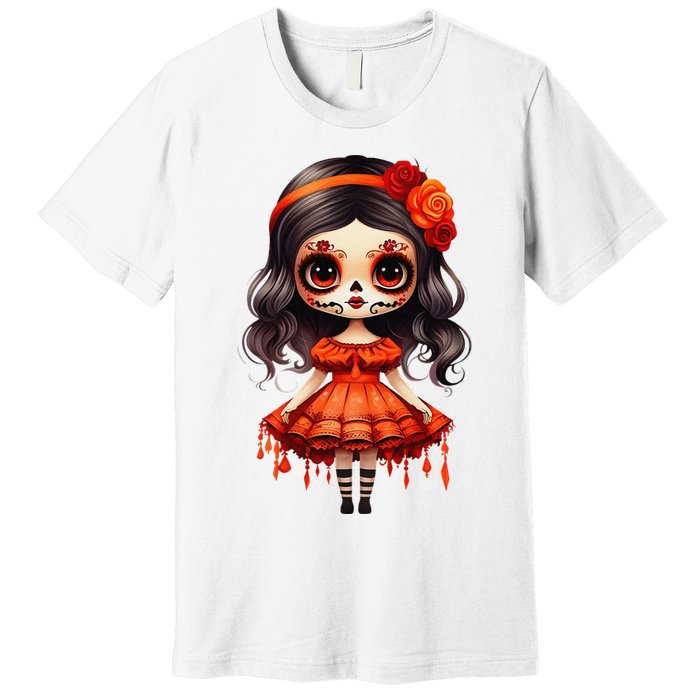 Dia De Los Muertos La Catrina Cute Skeleton Mexican Girl Gift Premium T-Shirt