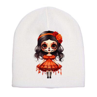 Dia De Los Muertos La Catrina Cute Skeleton Mexican Girl Gift Short Acrylic Beanie