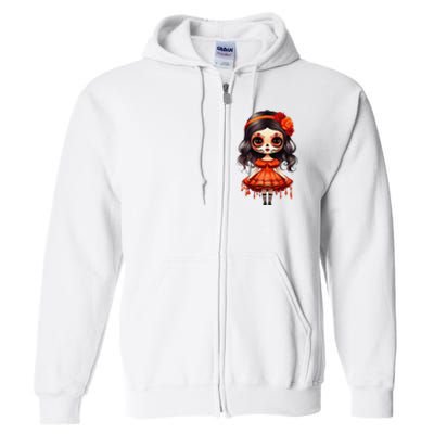 Dia De Los Muertos La Catrina Cute Skeleton Mexican Girl Gift Full Zip Hoodie