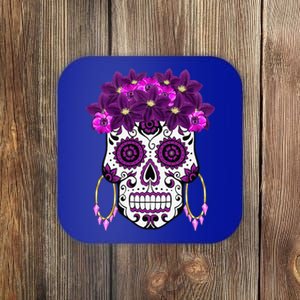 Dia De Los Muertos Purple Floral Sugar Skull Coaster