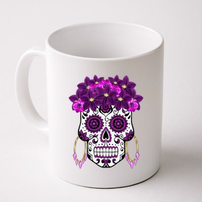 Dia De Los Muertos Purple Floral Sugar Skull Coffee Mug