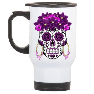 Dia De Los Muertos Purple Floral Sugar Skull Stainless Steel Travel Mug