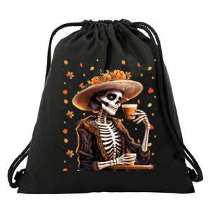 Dia De Los Muertos La Catrina Day of the Dead Sugar Skull  Drawstring Bag