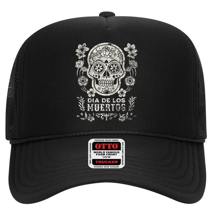 Dia De Los Muertos Mexico Sugar Skull High Crown Mesh Back Trucker Hat