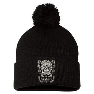 Dia De Los Muertos Mexico Sugar Skull Pom Pom 12in Knit Beanie