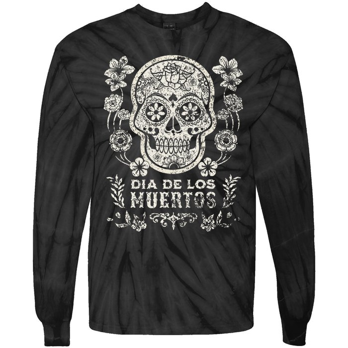 Dia De Los Muertos Mexico Sugar Skull Tie-Dye Long Sleeve Shirt