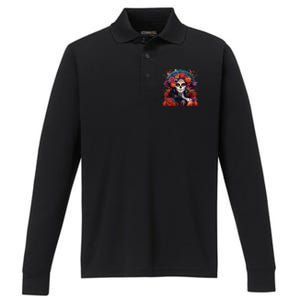 Dia De Los Muertos La Catrina Day Of The Dead Sugar Skull Performance Long Sleeve Polo