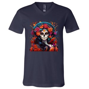 Dia De Los Muertos La Catrina Day Of The Dead Sugar Skull V-Neck T-Shirt