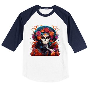 Dia De Los Muertos La Catrina Day Of The Dead Sugar Skull Baseball Sleeve Shirt