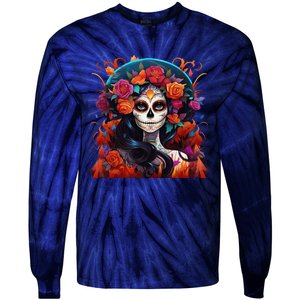 Dia De Los Muertos La Catrina Day Of The Dead Sugar Skull Tie-Dye Long Sleeve Shirt