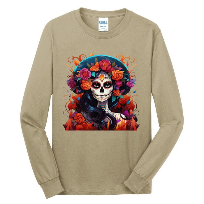 Dia De Los Muertos La Catrina Day Of The Dead Sugar Skull Tall Long Sleeve T-Shirt