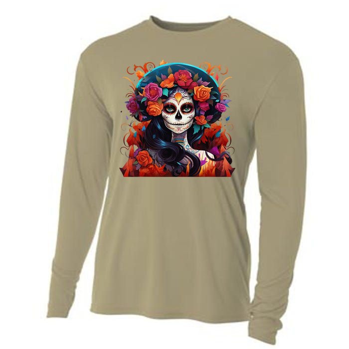 Dia De Los Muertos La Catrina Day Of The Dead Sugar Skull Cooling Performance Long Sleeve Crew