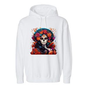 Dia De Los Muertos La Catrina Day Of The Dead Sugar Skull Garment-Dyed Fleece Hoodie