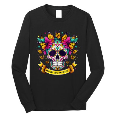 Dia De Los Muertos Sugar Skull Flowers For Women Long Sleeve Shirt