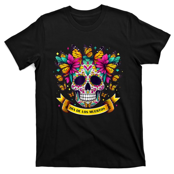 Dia De Los Muertos Sugar Skull Flowers For Women T-Shirt