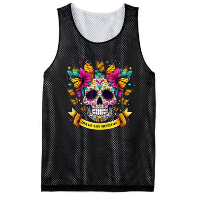 Dia De Los Muertos Sugar Skull Flowers For Women Mesh Reversible Basketball Jersey Tank