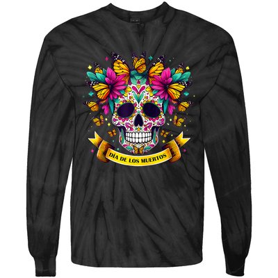 Dia De Los Muertos Sugar Skull Flowers For Women Tie-Dye Long Sleeve Shirt