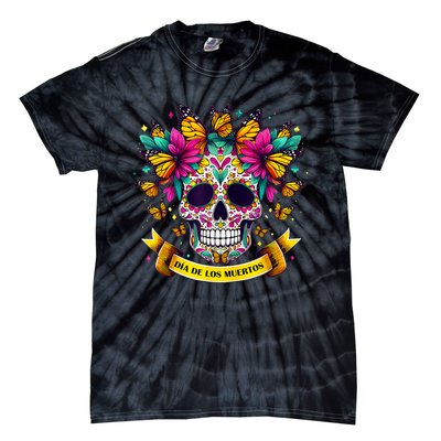 Dia De Los Muertos Sugar Skull Flowers For Women Tie-Dye T-Shirt