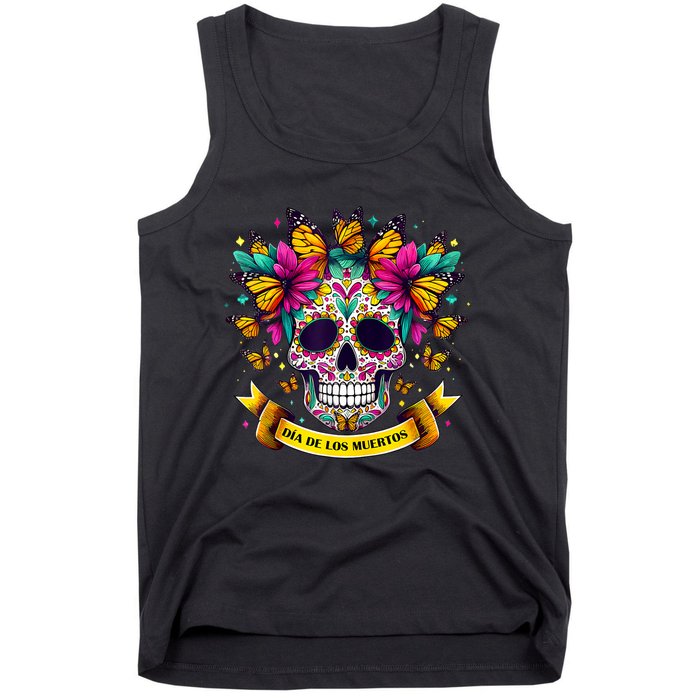 Dia De Los Muertos Sugar Skull Flowers For Women Tank Top