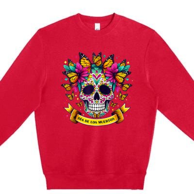 Dia De Los Muertos Sugar Skull Flowers For Women Premium Crewneck Sweatshirt