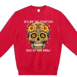 Dia De Los Muertos Sugar Skull Flowers  Premium Crewneck Sweatshirt