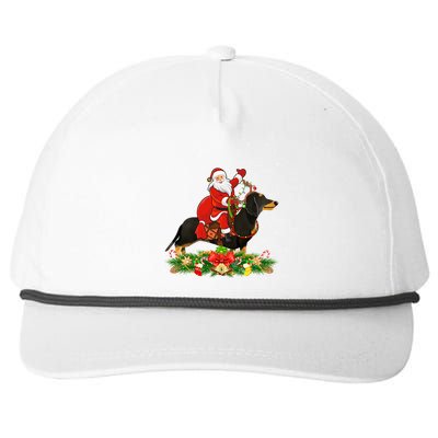 Dachshund Dog Lover Funny Santa Riding Dachshund Christmas Gift Snapback Five-Panel Rope Hat