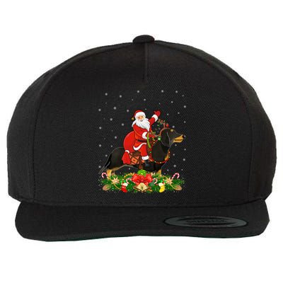 Dachshund Dog Lover Funny Santa Riding Dachshund Christmas Gift Wool Snapback Cap