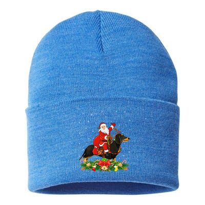 Dachshund Dog Lover Funny Santa Riding Dachshund Christmas Gift Sustainable Knit Beanie